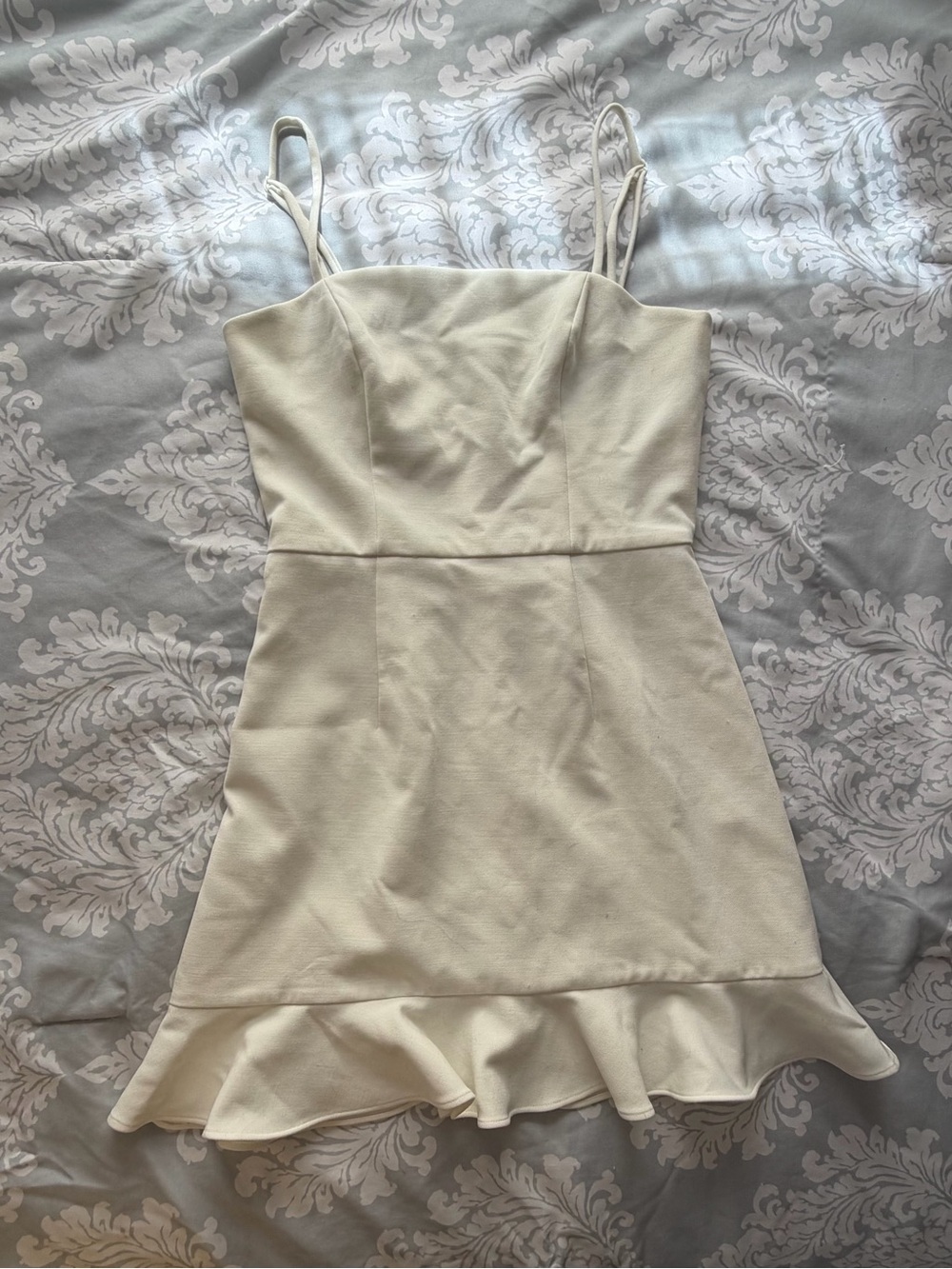 French Connection Cream Spaghetti-Strap Ruffle-Hem Mini Dress - Picture 2 of 7